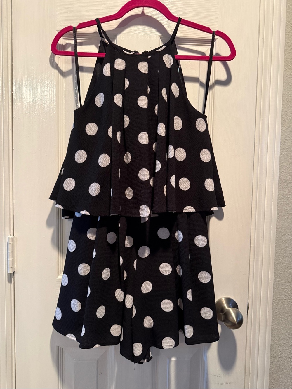 She + Sky Polka Dot Halter Romper Size Small Black White Tie Back Boutique